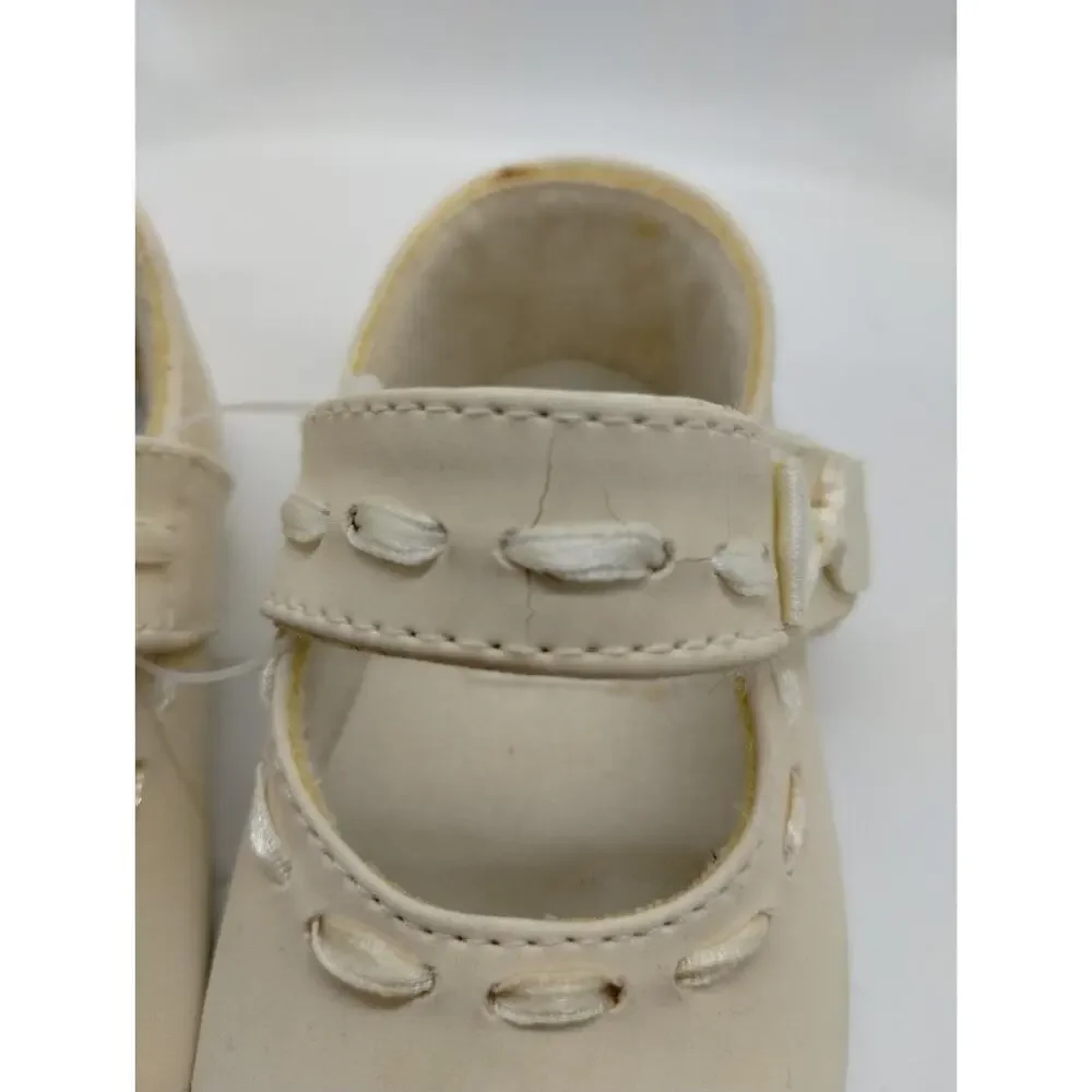 Vintage Gold Bug Infant Baby Dress Booties Shoes - Size 1 - Cracking - Doll Shoe